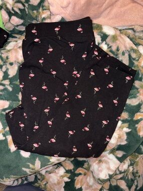 Black Leggings with Pink Flamingo Print